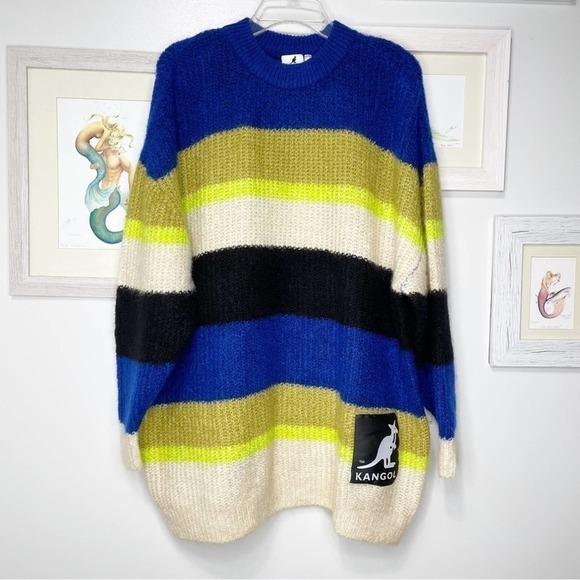 H&m x Kangol Fuzzy Striped Oversized Sweater Size Medium - Picture 1 of 13